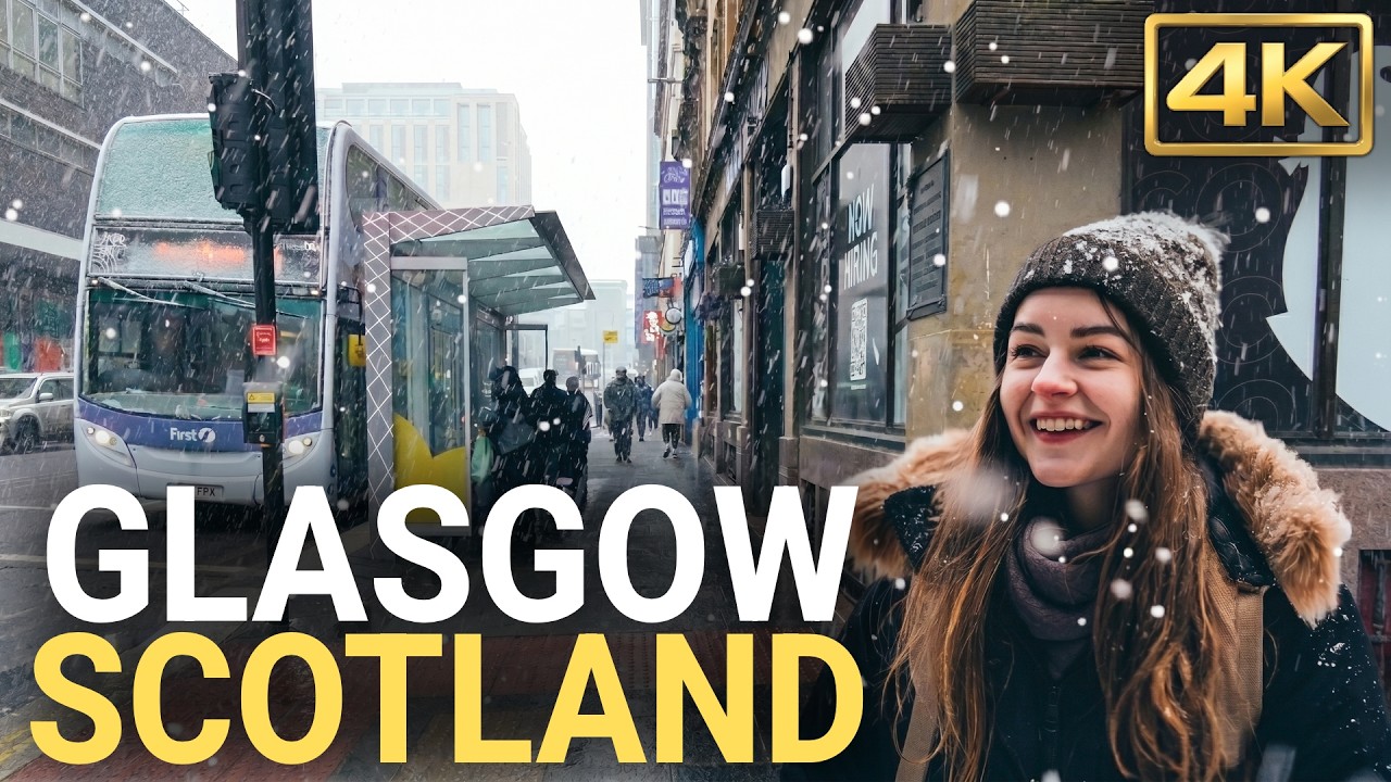 Snowy Walk in Glasgow Scotland