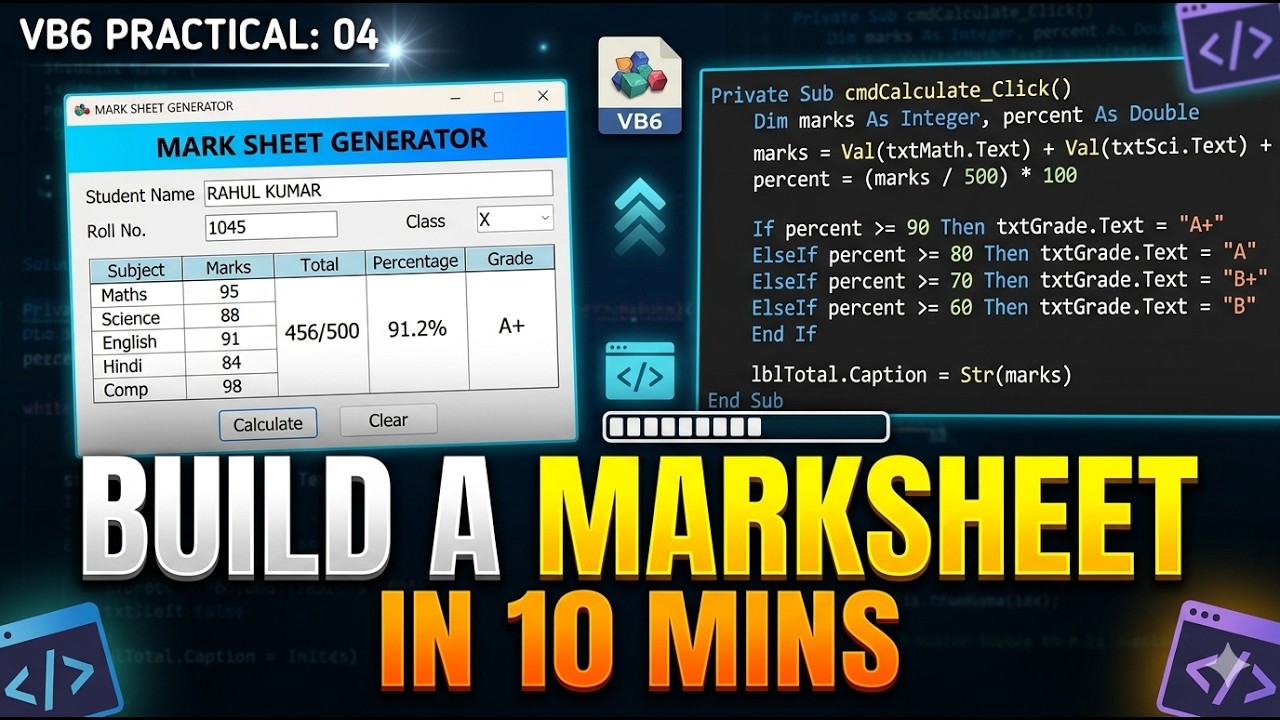 VB6 Practical : 04 Interface like Marksheet