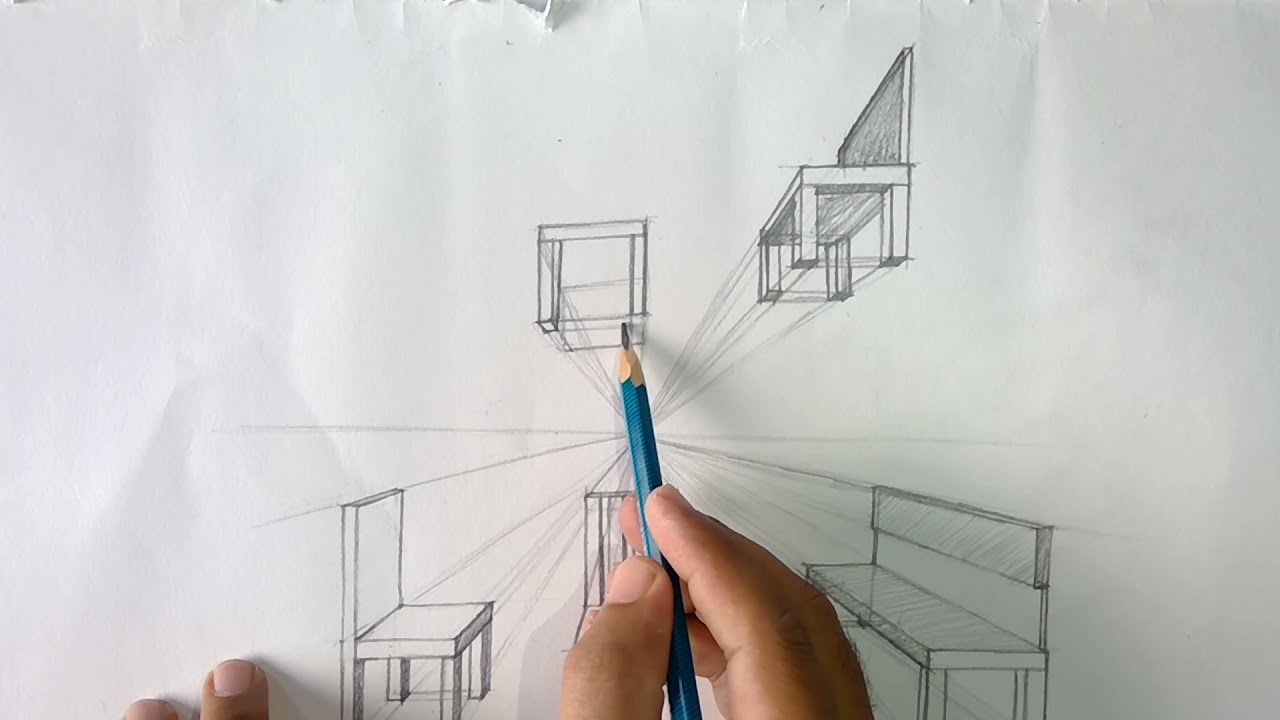 How to Draw 1- Point Perspectives 3D Chairs Step by Step for Beginners