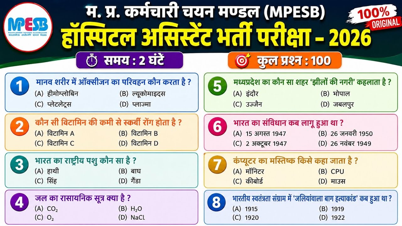 MP hospital assistant viral paper 2026 || MP hospital assistant previous year question 2026