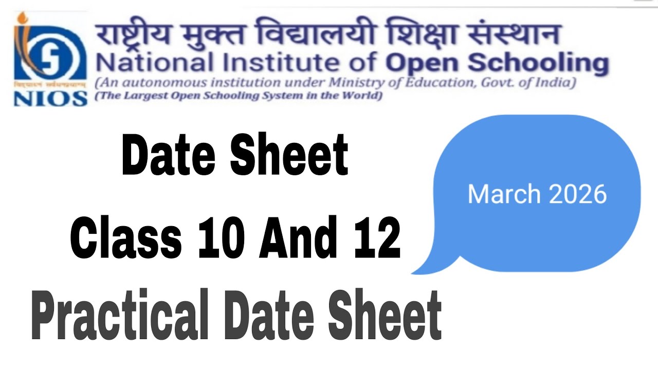 NIOS Practical Exam Date sheet March 2026 nios exam date sheet april/may 2026