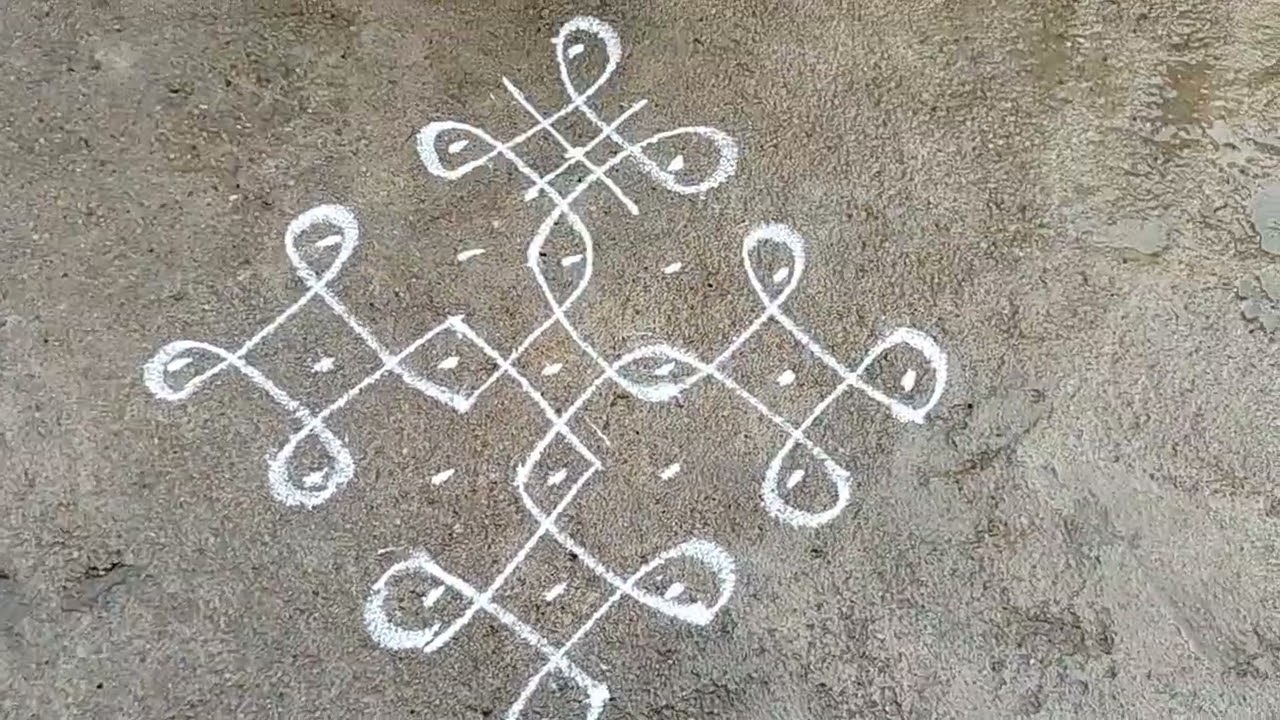 Simple and traditional rangoli with dots 7*1(like share and subscribe my channel)