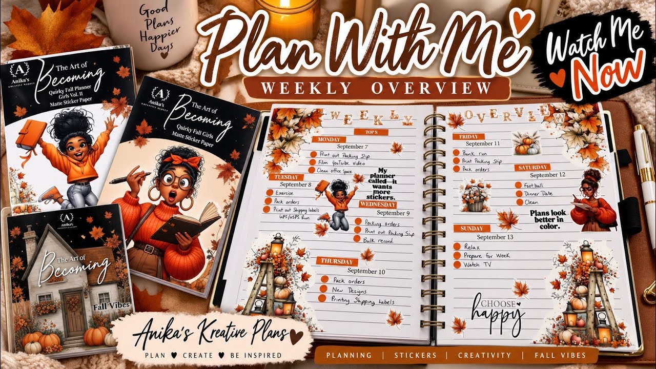Fall Plan With Me | Cozy Weekly Planner Setup + Fall Stickers | Anika&rsquo;s Kreative Plans