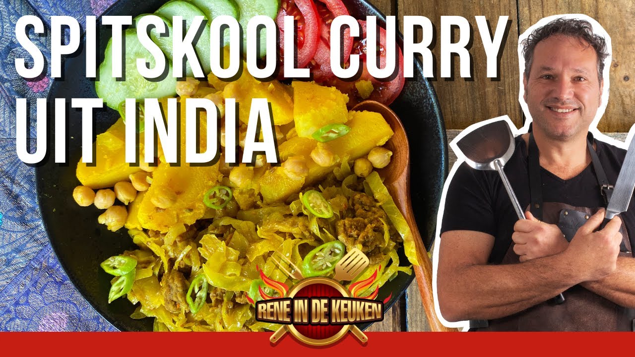 Indiase curry van spitskool en gehakt met aardappel kikkererwten curry