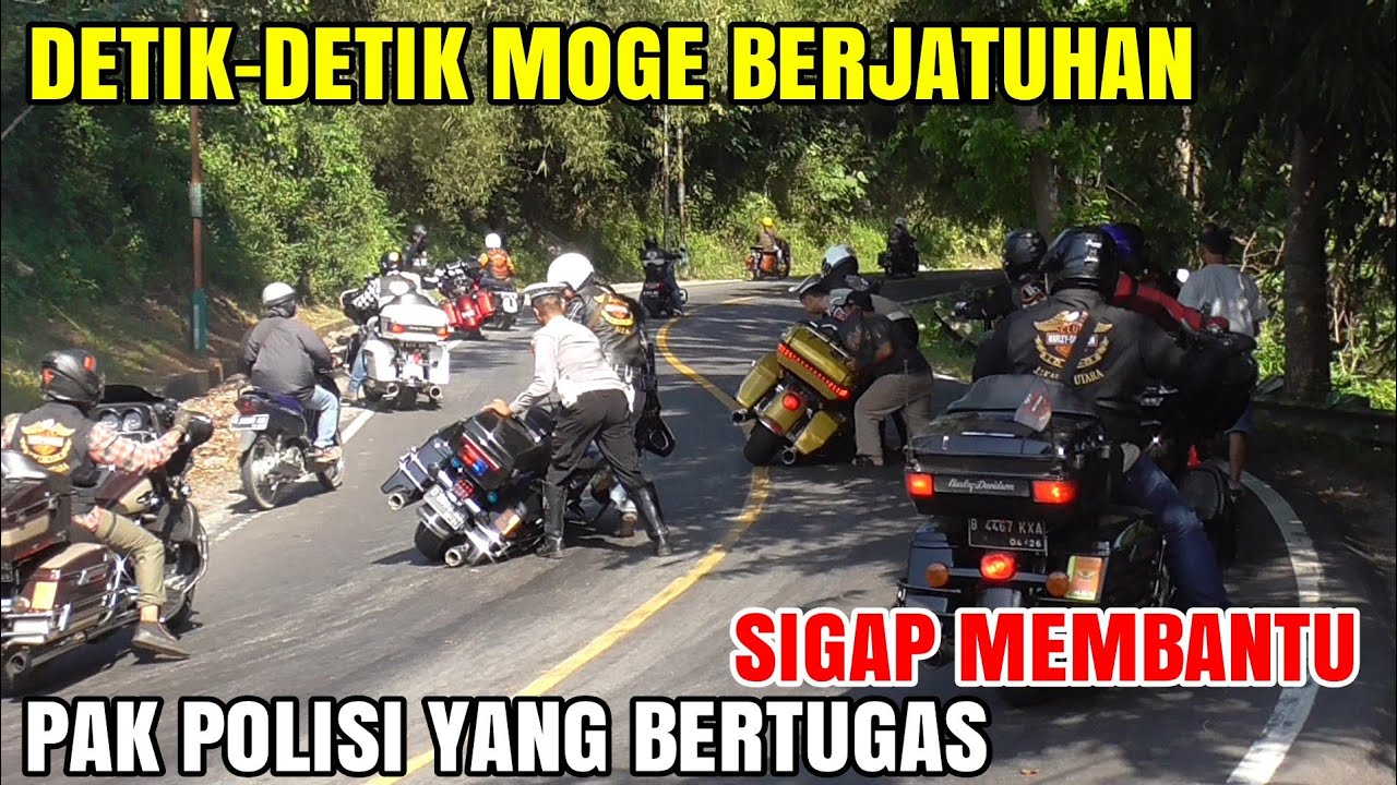 Detik-detik Motor Moge Berjatuhan, Pak Polisi Yang Bertugas Sigap Membantu