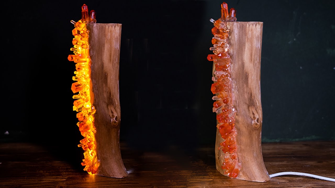 Making a Wood and epoxy crystal lamp 木とレジンのクリスタルランプ