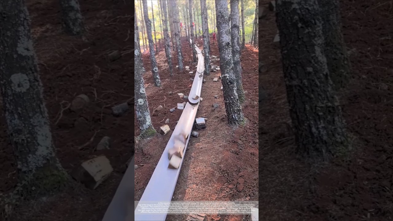 Hillside becomes conveyor belt: Logs fly down the chute, saving effort and efficiency