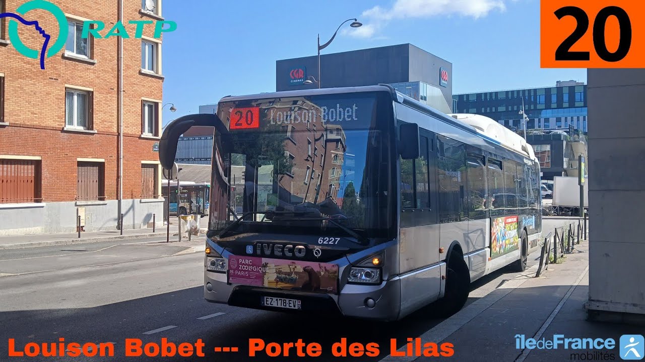 Bus 20 RATP - Urbanway 12 Hybride N°6227 Louison Bobet --- Porte des Lilas