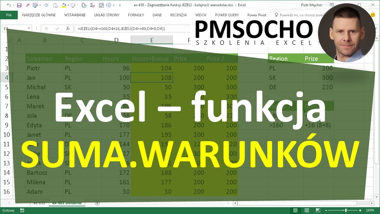 EXCEL - Funkcja SUMA.WARUNK&Oacute;W