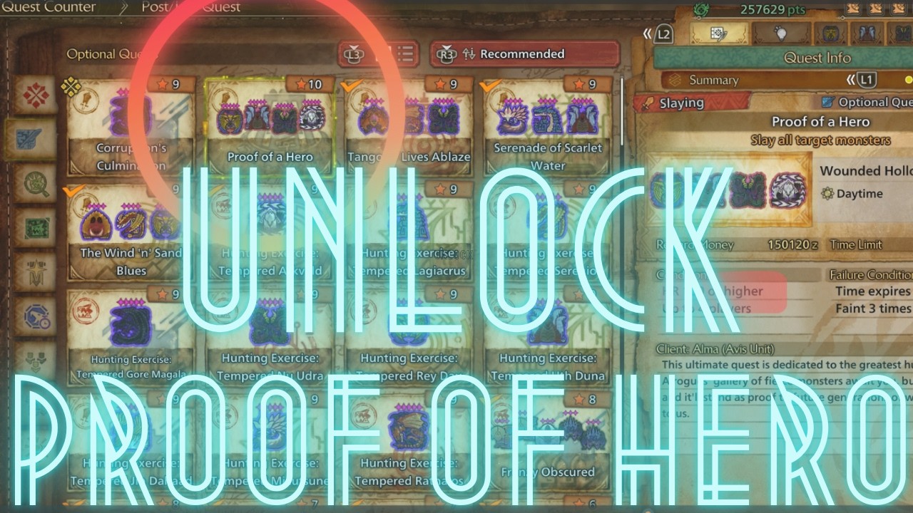 Unlocking PROOF OF A HERO 10 starts MHWilds