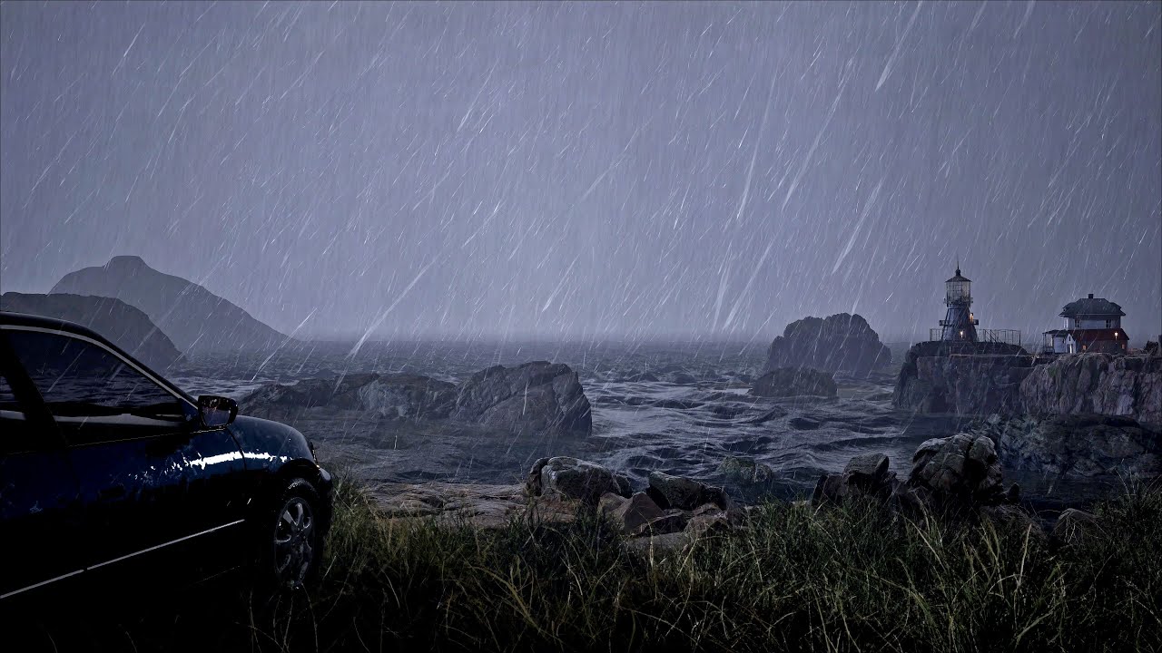 Stormy Coastal Cliffs | Rain Sounds & Distant Thunder | Rain Sounds for Sleeping | 8 Hours