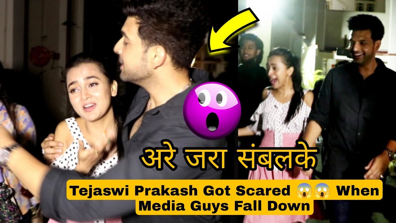 Tejaswi Prakash Got Scared 😱😱 When Media Guys Fall Down While Walking With Karan Kundra | #tejran