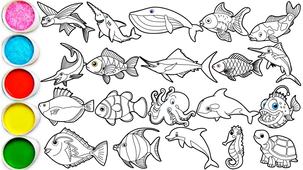 Draw 20 Amazing Sea Animals in Minutes - Flying Fish, Sawfish, Blue Whale,  Swordfish & others