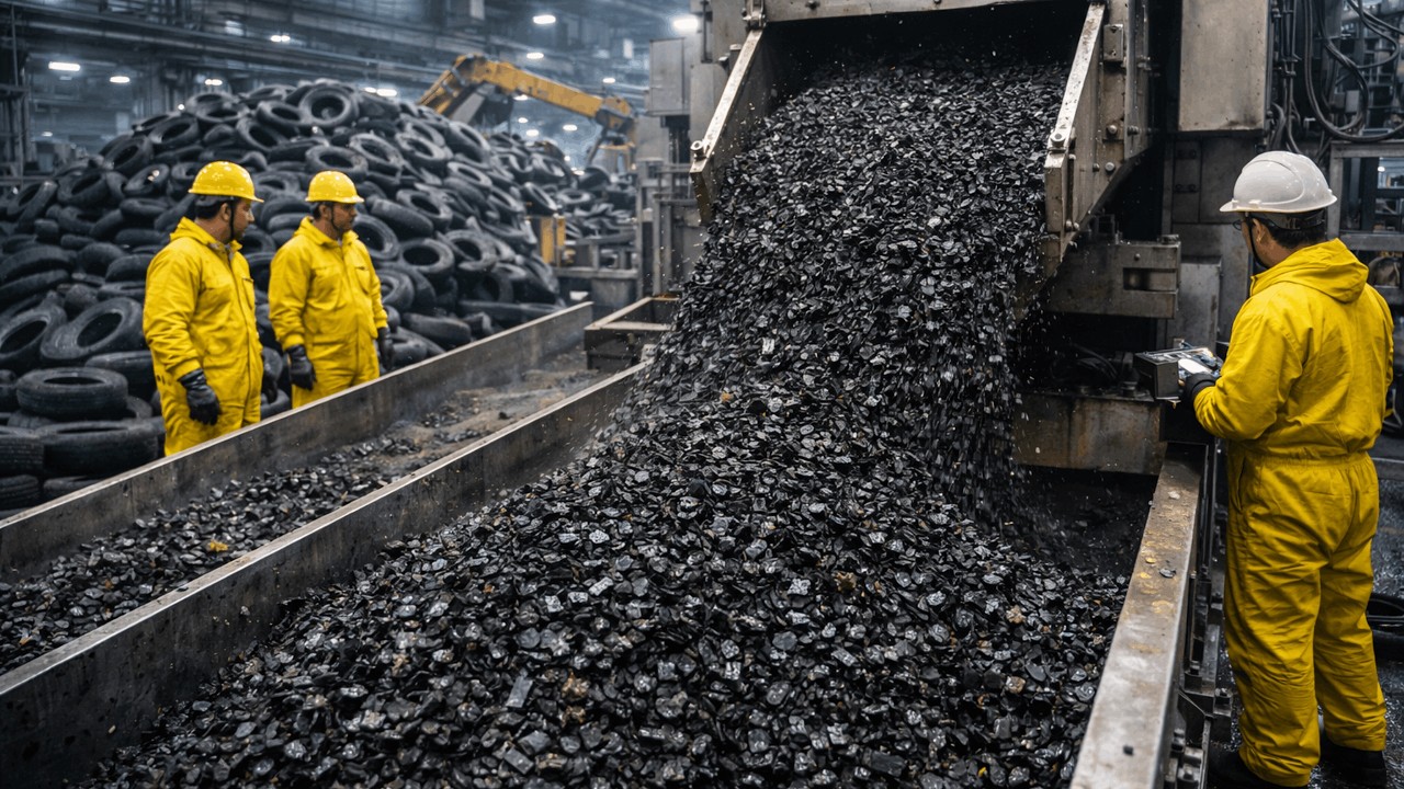 Waste Tire Recycling into Rubber Granules | Industrial Tire Recycling Process