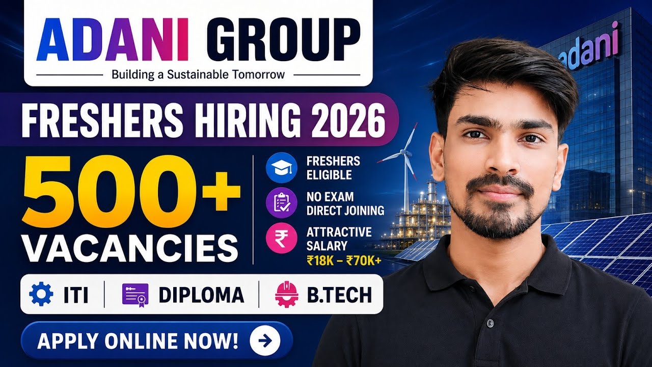 🚨 Adani Group Freshers Vacancy 2026 | No Exam | ITI, Diploma, B.Tech | Apply Online