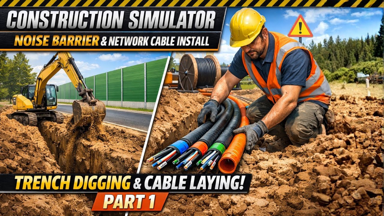 Construction Simulator: Noise Barrier & Cable Install Pt. 1 | Trenching & Cables