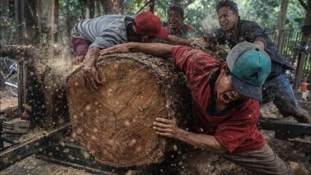 Cutting Wood Hard as Iron! Extreme Sawmill Power Under Maximum Pressure!