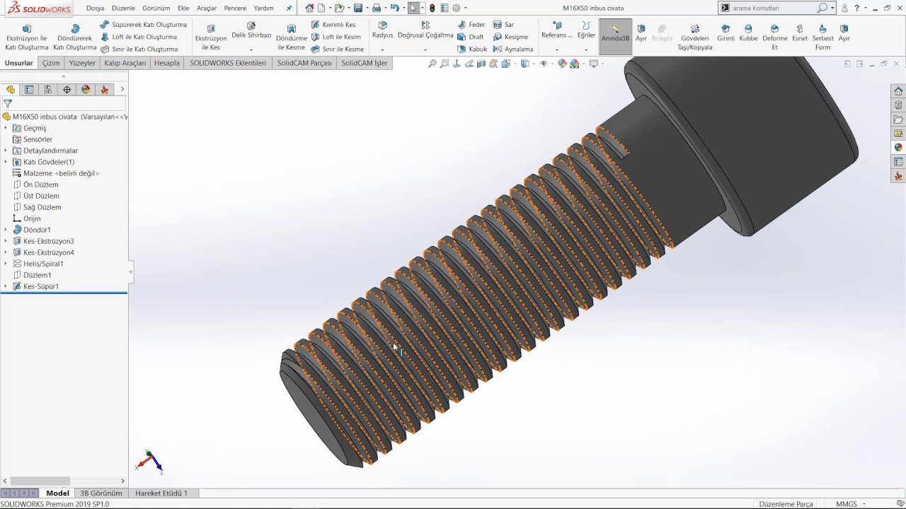 Solidworks İle M16 Imbus Civata Modelleme