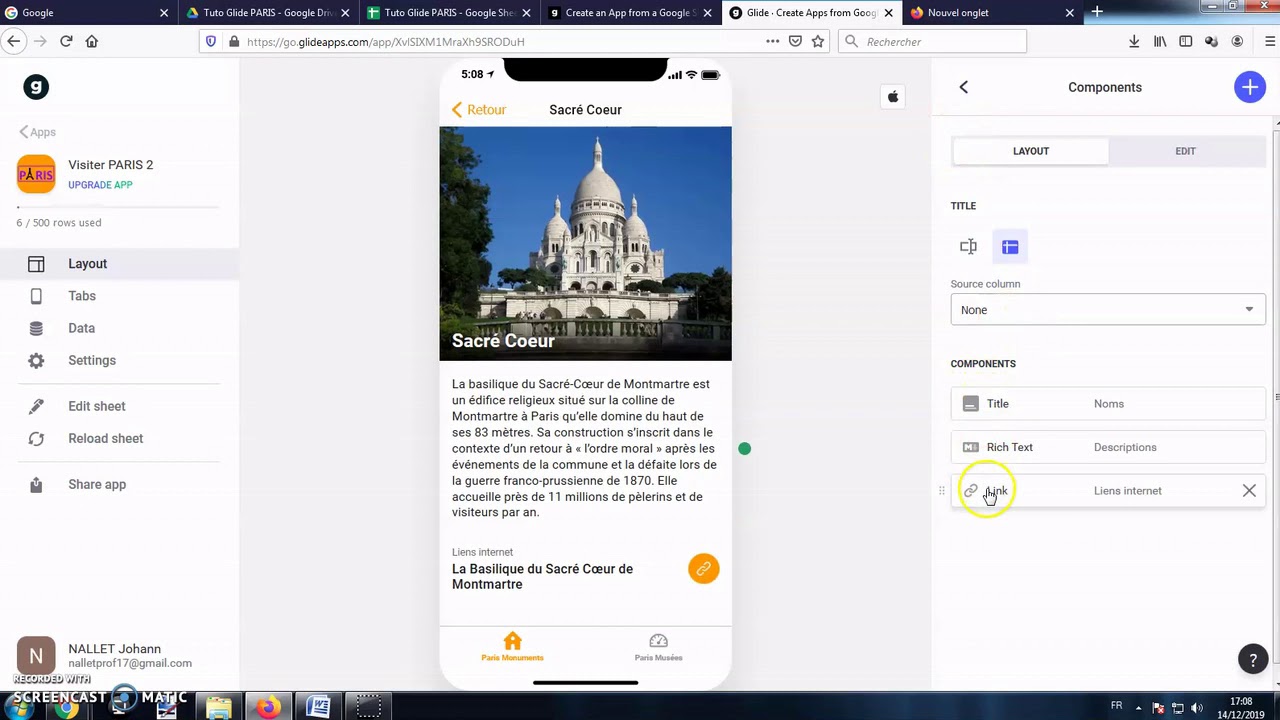 Tutoriel GlideApps 3 - Création de l'application (français)