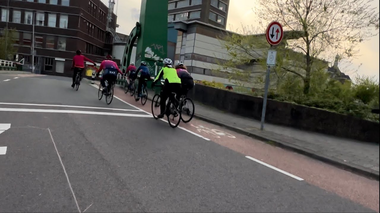 trying to keep pace with biker gang on my city bike with heavy backpack