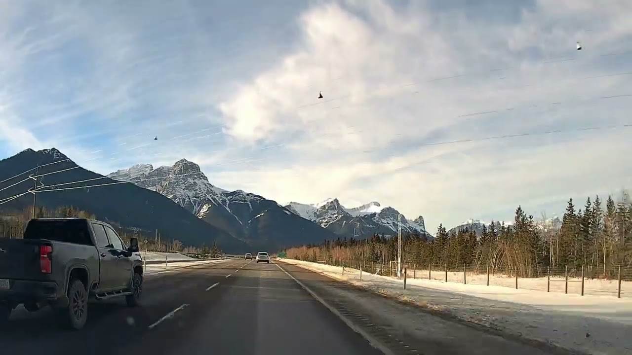 Scenic Winter Drive to Banff National Park in the Canadian Rockies