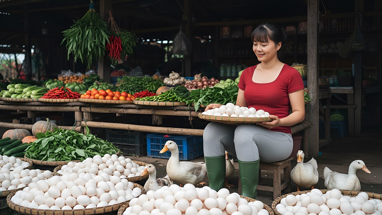 Harvesting Tons of Duck Eggs &mdash; Loading Baskets & Going to Market Sell