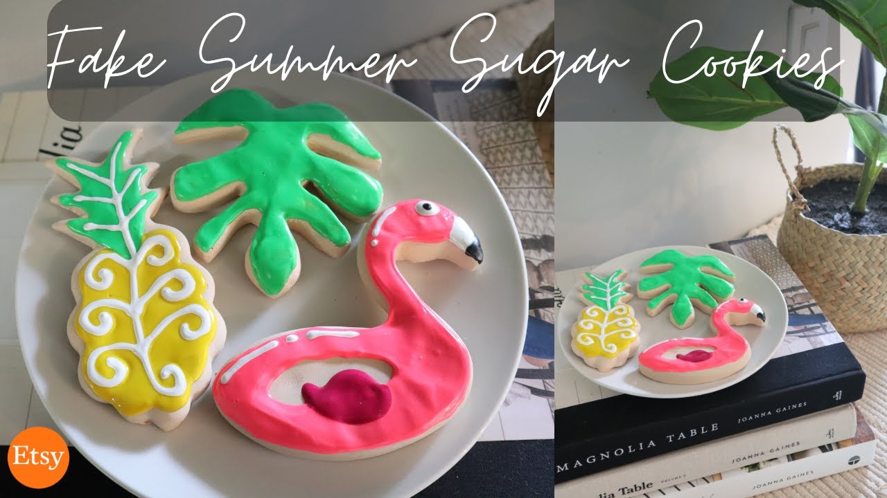 Fake Summer Sugar Cookies | Flamingo, Pineapple, Leaf