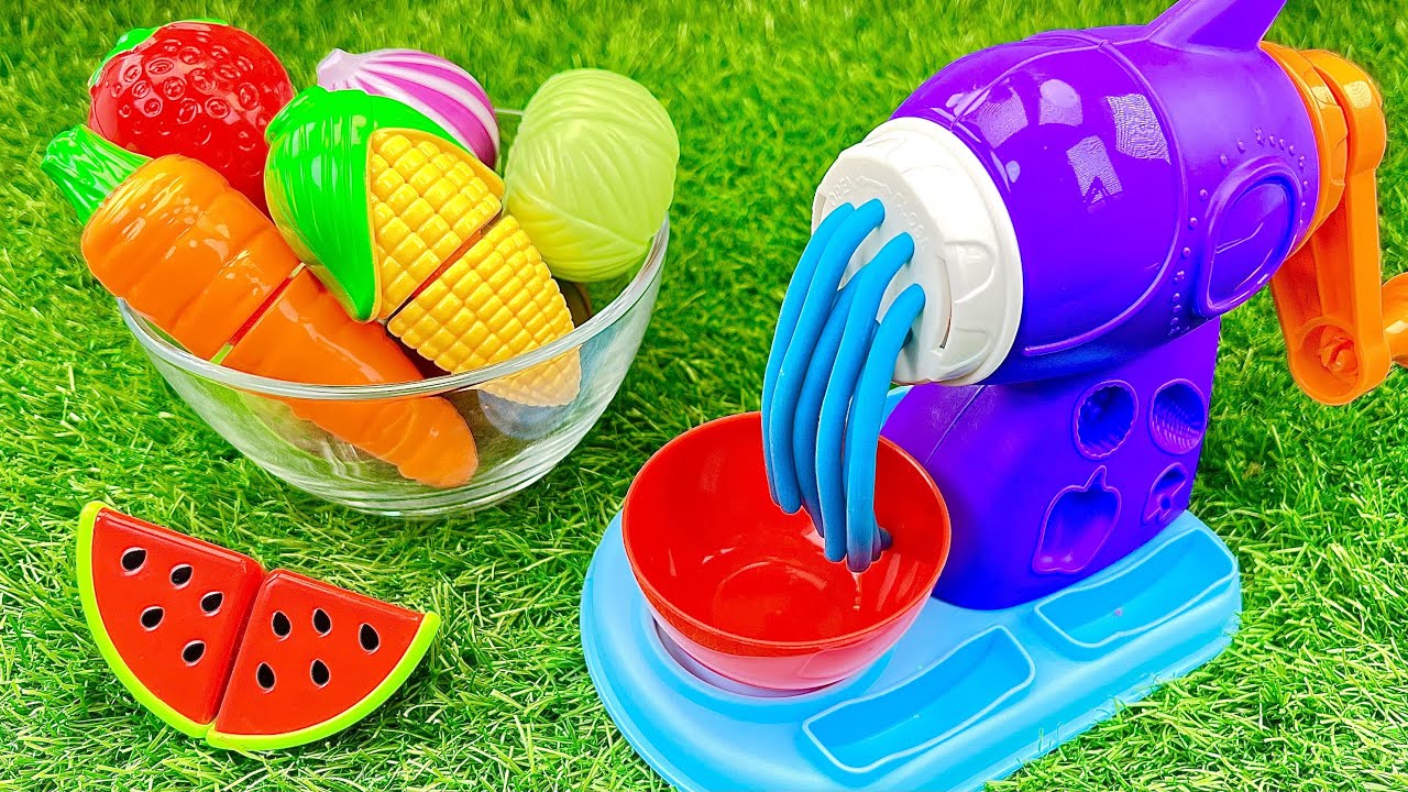 Oddly Satisfying Video | Rainbow Playdoh Noodles with Slime Fruit Balls Cutting ASMR