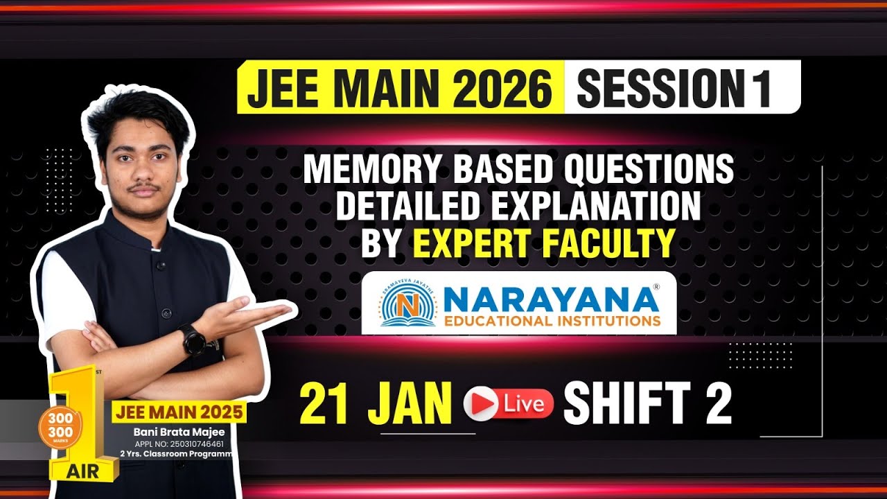 JEE Main 2026 Session 1 Analysis 21 Jan, Shift 2 | Memory-Based Questions & Expert Solutions | LIVE