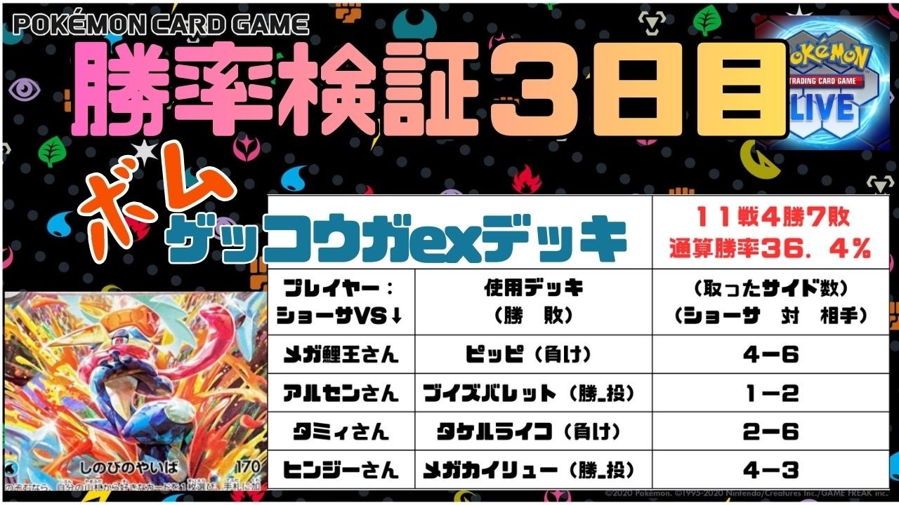 【勝てない人のための　#PTCGL 配信】使いこなせてない感が強い！ゲッコウガex使ってランクマッチにて勝率検証（３日目）