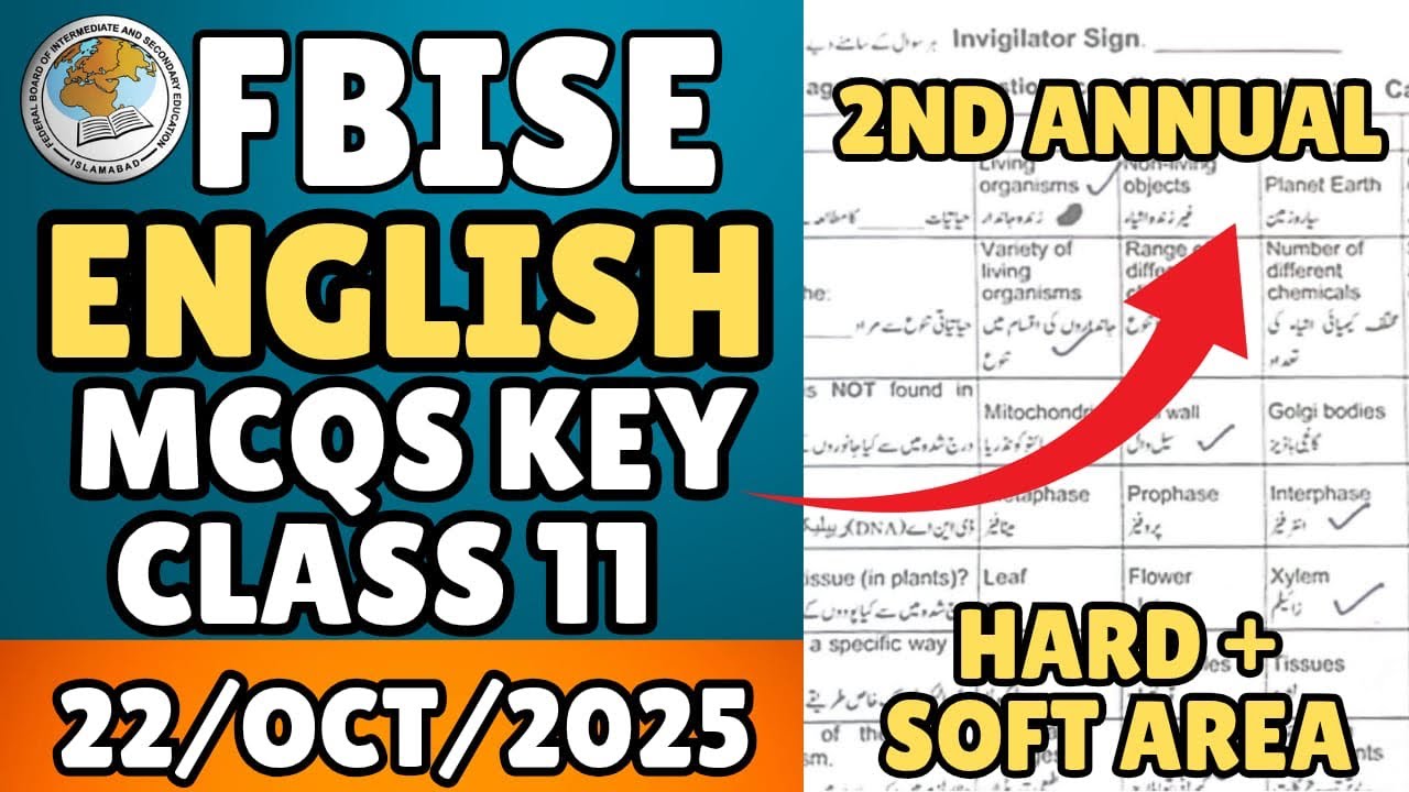 Fbise English Class 11 Mcqs Key 2nd Annual 2025 | Hard +Soft Area Mcqs Key