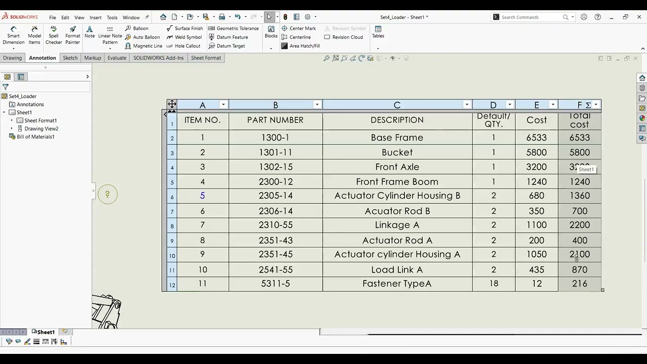 CSWP-DT: BOM Creation | BOM Table Sort | Modification | Calc Cost | Manual Balloon