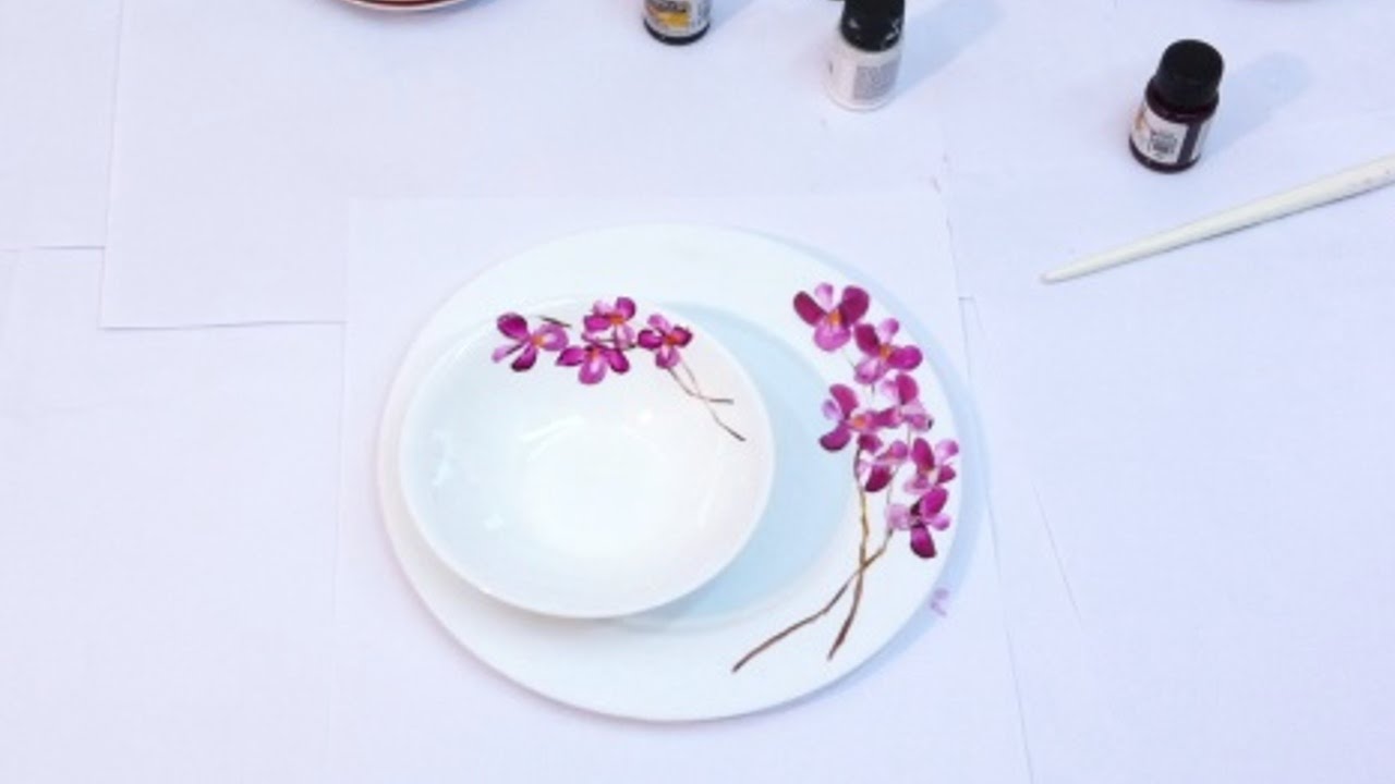 Pintura em Tela -  Orquídeas na Porcelana