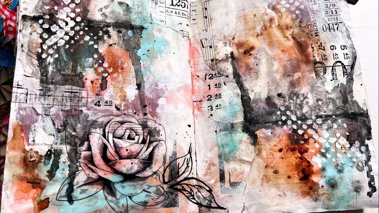 Art Journal Pages Using Alcohol Inks, Coffee, Paint, Acrylic Ink, and Clear Stickers