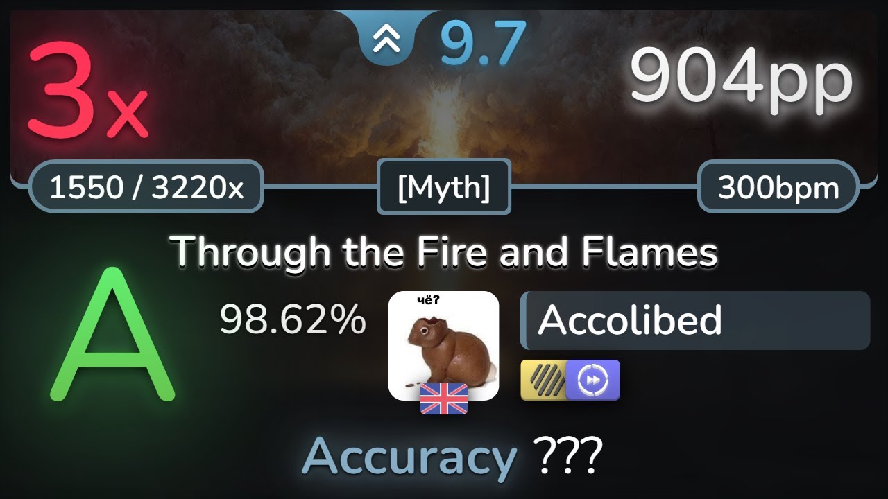 9.7⭐ Accolibed | DragonForce - Through the Fire and Flames [Myth] +HDDT 98.62% | 904pp 3❌ - osu!