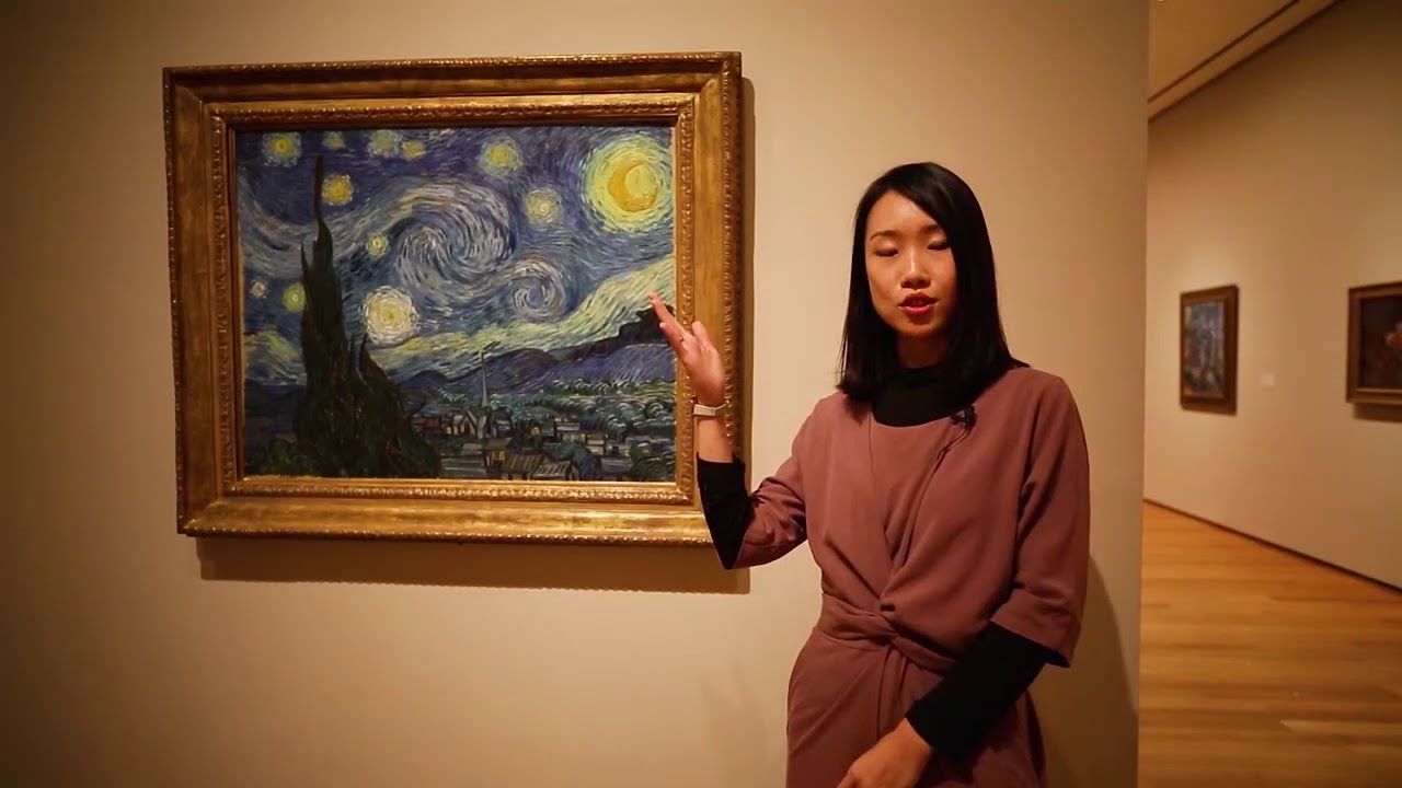 纽约现代艺术博物馆（MoMA）第五层精品导览 塞尚静物写生画（3:45） 梵高《星空夜》（7:00）卢梭的画（12:15）毕加索《亚威农的少女》（15:55）波丘尼《空间连续的独特形体》（20:15）