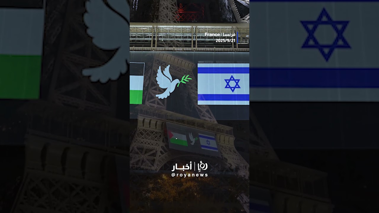 Peace dove between &lsquo;Israel&rsquo; and Palestine on the Eiffel Tower in Paris