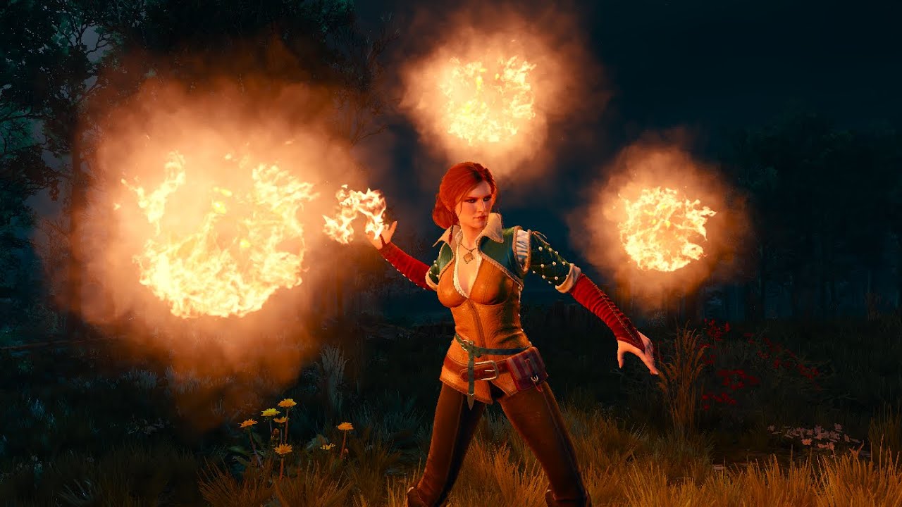 Playing as Triss Merigold in The Witcher 3 GOTY FULL SORCERESS COMBAT Fire Magic Test
