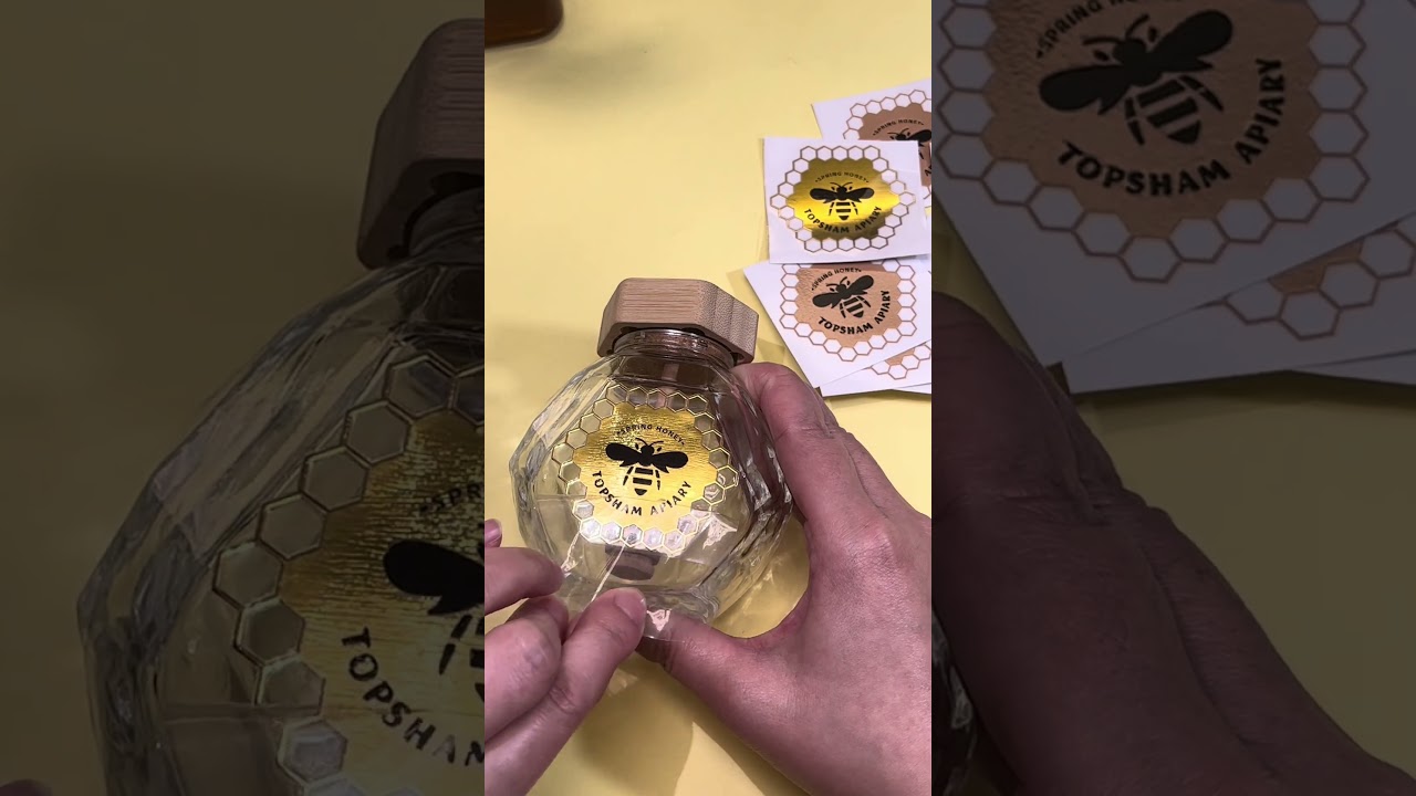 Gold UV Transfer Stickers for Honey Jars｜Low-Cost Branding Solution for Ramadan Food Brands