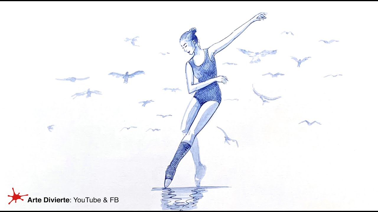 CÓMO DIBUJAR UNA BAILARINA DANZANDO CON AVES - Pluma fuente, tinta y pincel