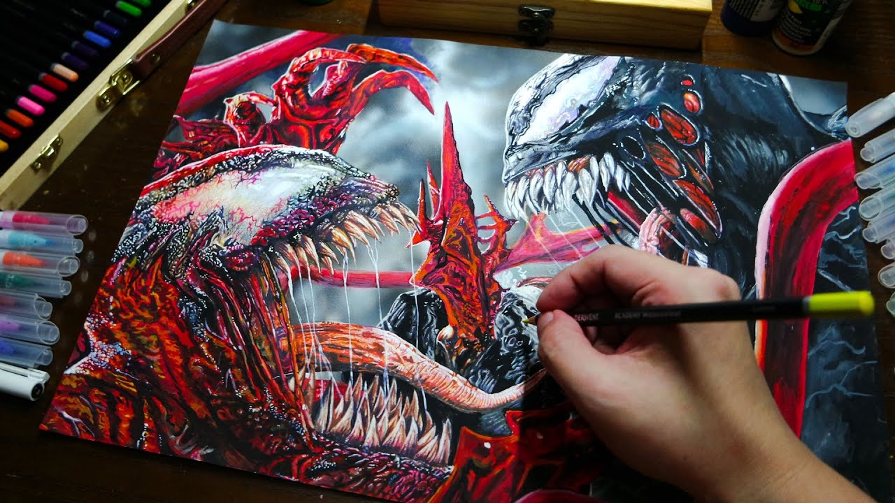 VENOM VS CARNAGE DRAWING  (VENOM LET THERE BE CARNAGE)  Timelapse | Jaycarts