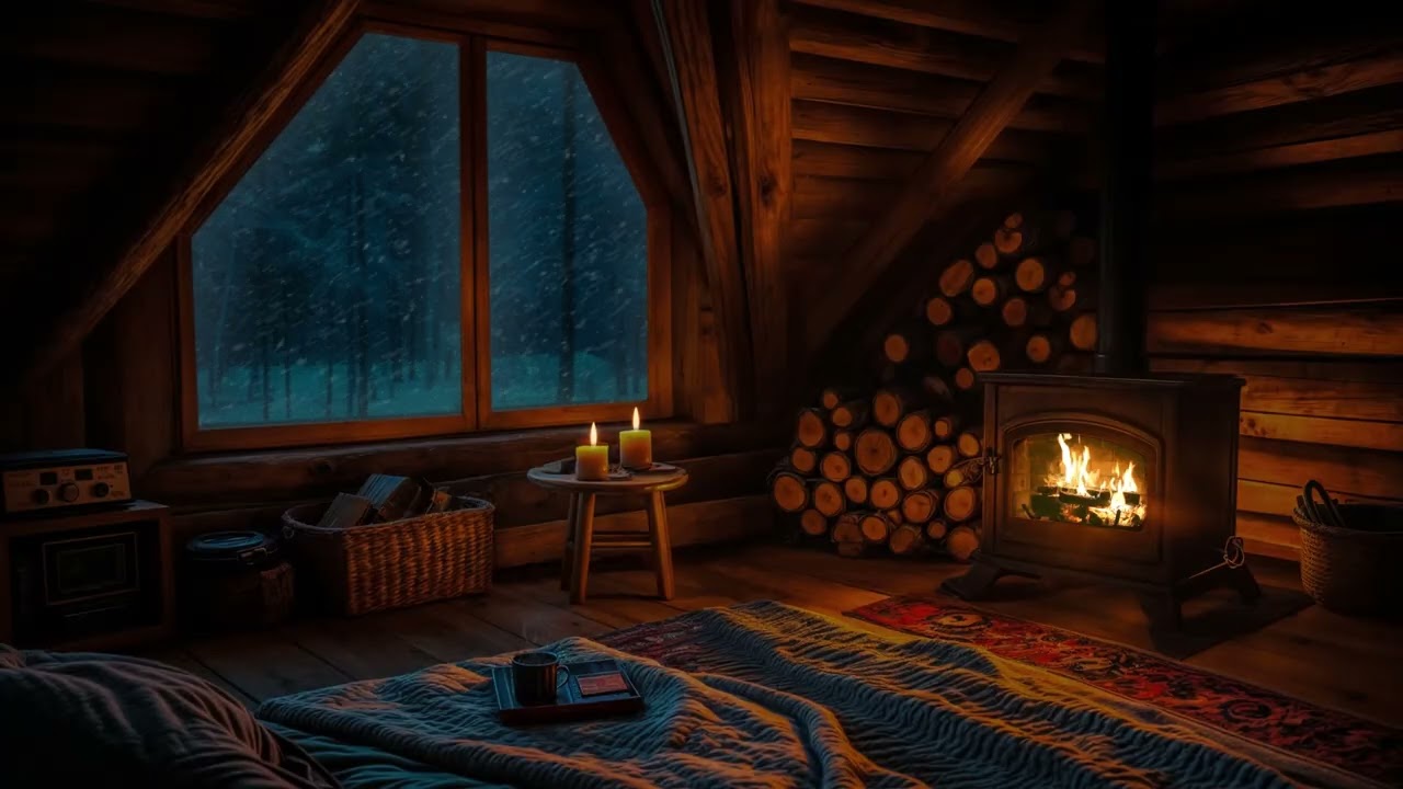 ❄️🌲 Winterhütte im Wald – Leiser Schneefall & Knisterndes Kaminfeuer für tiefe Entspannung