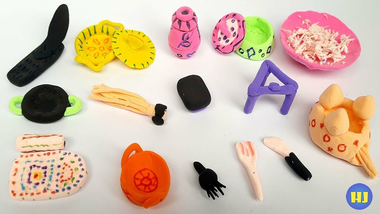 Amazing technique make kitchen set with polymer clay | Miniature clay kitchen set