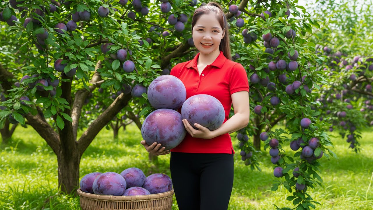 TIMELAPSE -- Harvesting 1000+kg Giant Purple Plums & Goes to Market Sell | Han Harvesting