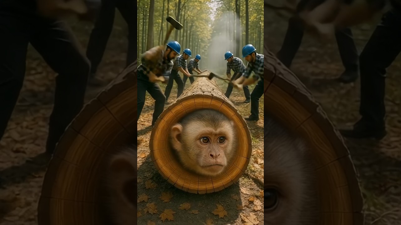 rescue teams and cappuccino monkeys,🐒🪵😭#animals #monkey #rescueanimals #aivideo #shorts