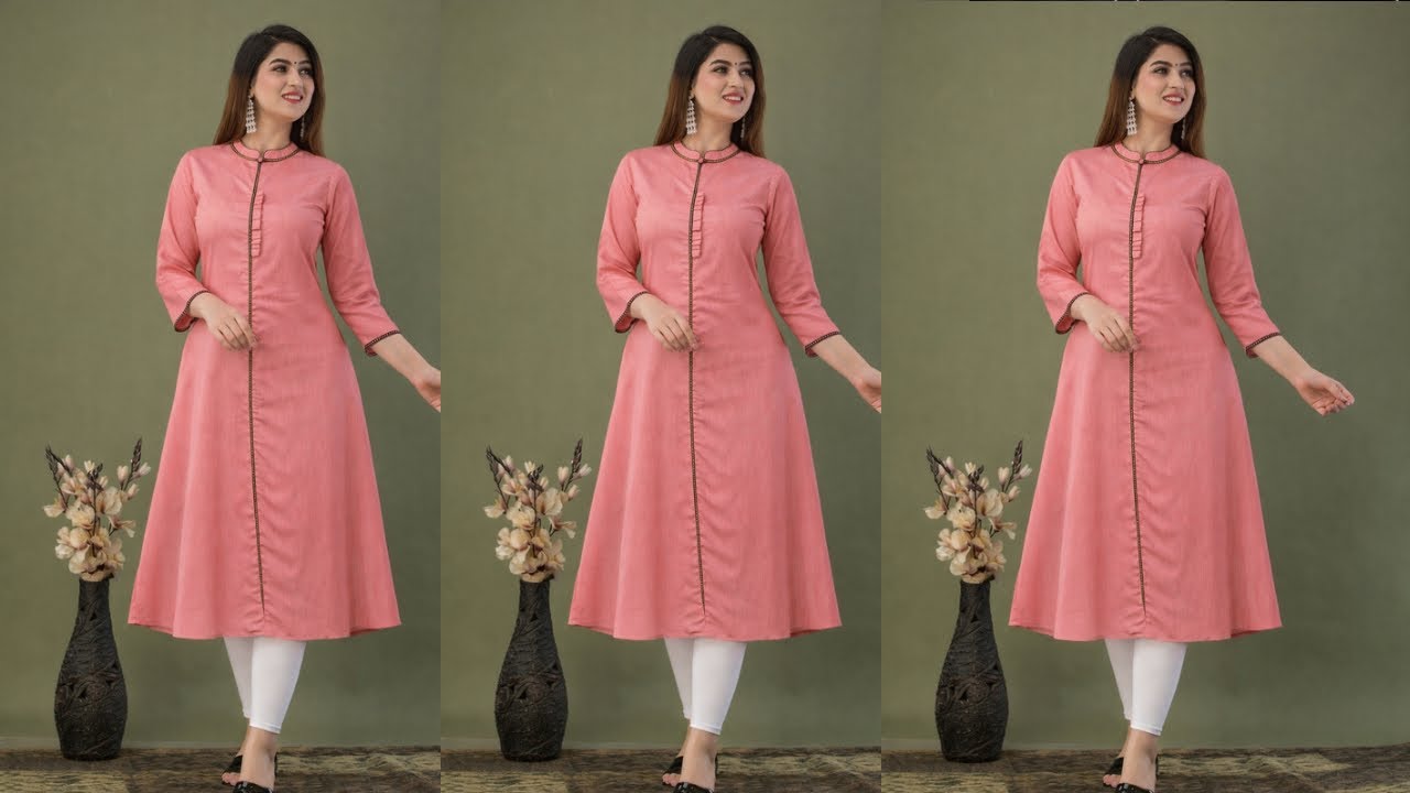 Chinese Coat collar Kurti cutting and stitching || A line Kurti cutting and Stitching for Beginners 