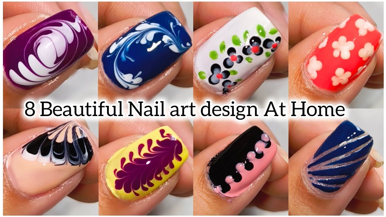 # 8 Beautiful & Easy Nail art design At Home 💅💫#nailart #simplenails #