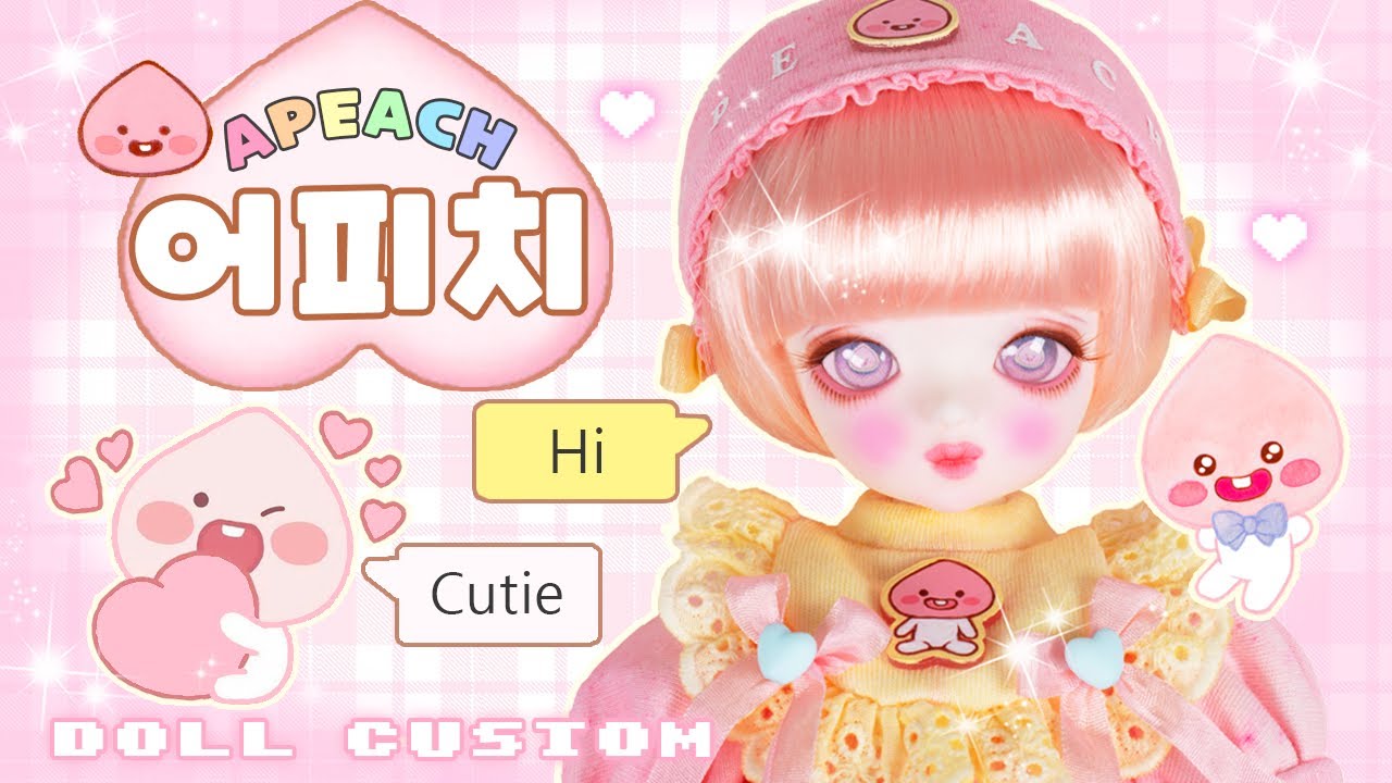 [ENG SUB]카카오톡 어피치를 구체관절인형으로 커스텀하면?🍑 Kakao Talk Apeach Bjd doll custom 인형 리페인팅