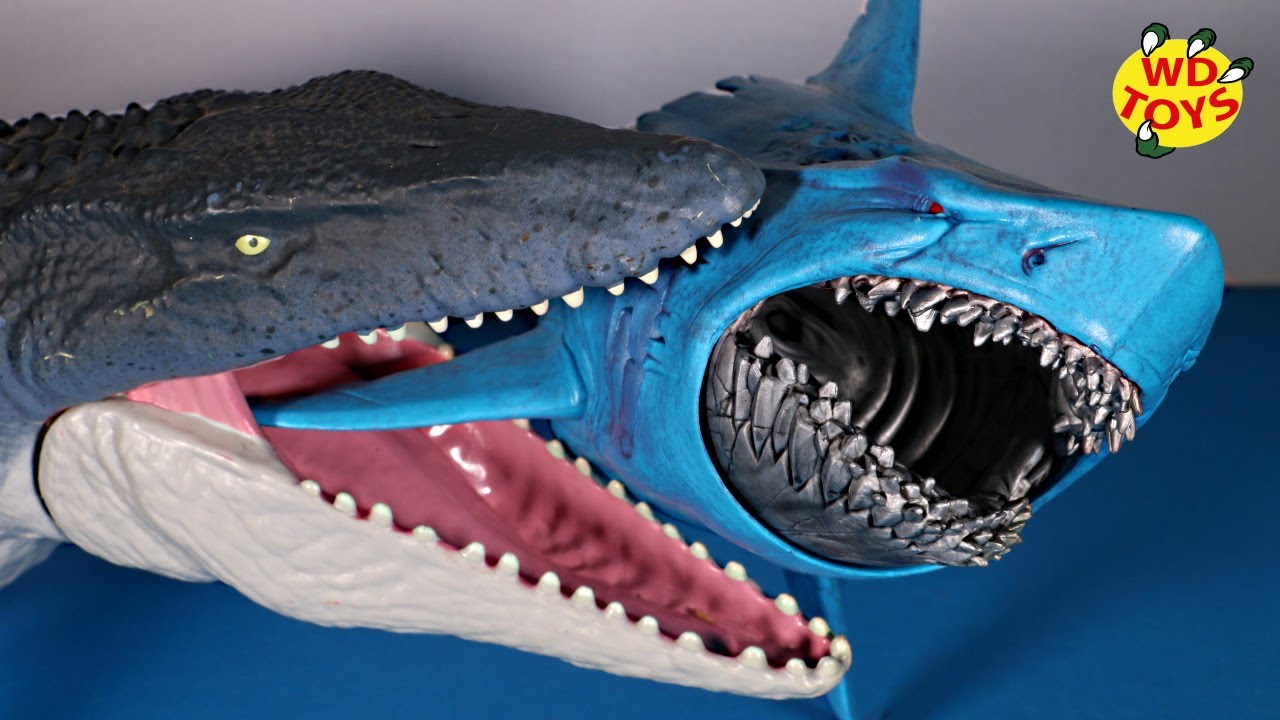 MOSASAURUS EATS SHARK Jurassic World New Shark Toys Unbox Dinosaur Battles McFarlane 67
