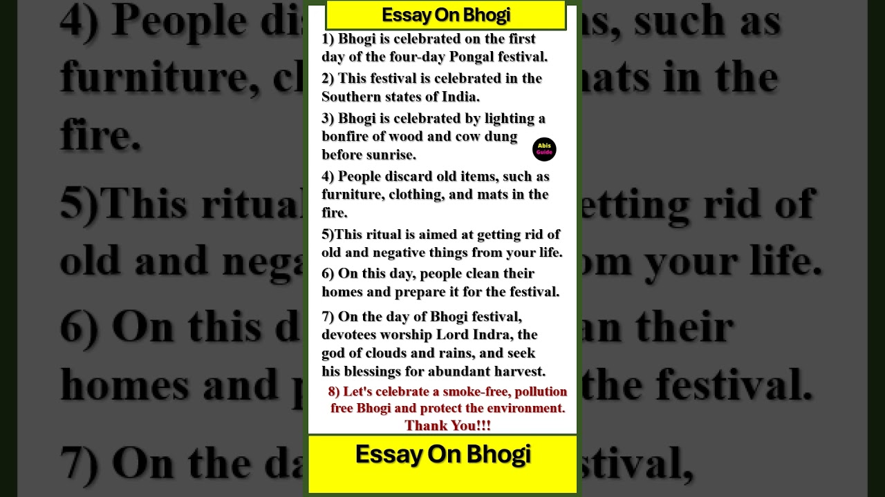 Essay on Bhogi Festival | Bhogi Essay in English | Speech on Bhogi in English | Essay about Bhogi